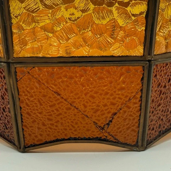 Vintage Tiffany Style Slag Glass Lamp Shade – Amber Honey Leaded Glass - Picture 6 of 9